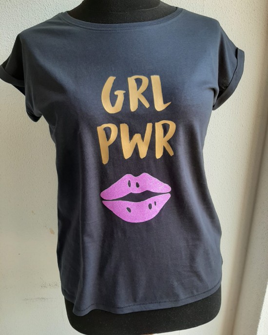 T-shirt Girl Boss GRL PWR navy