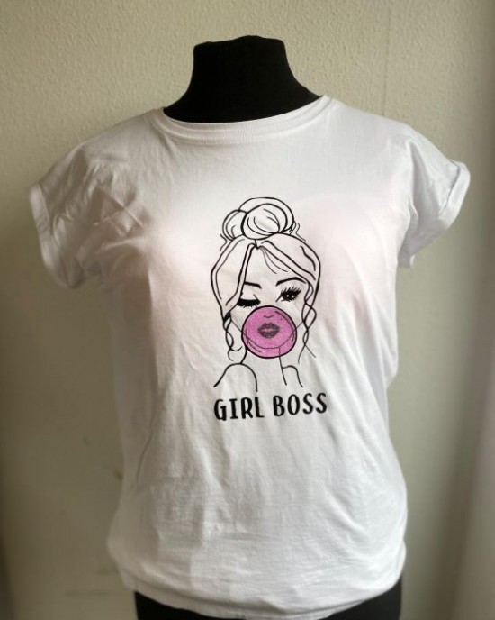 T-shirt Girl Boss Bubblegum wit