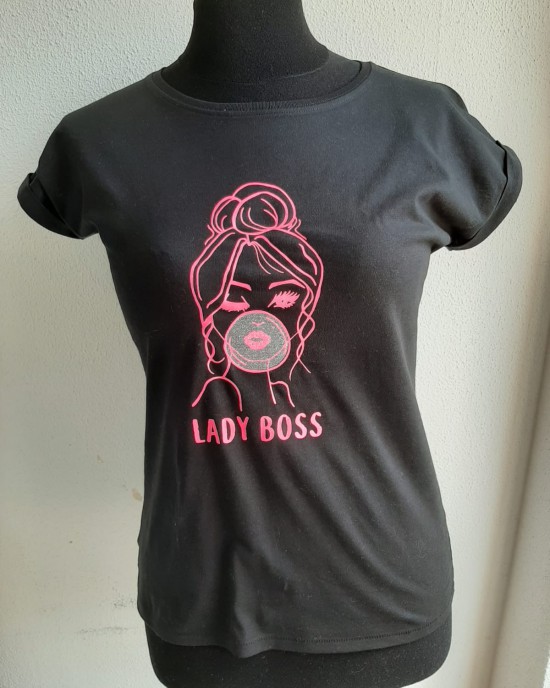 T-shirt Lady Boss Bubblegum zwart