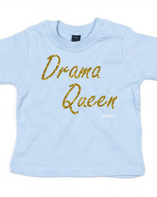 Baby-blauw t-shirt 'Gold Glitter Drama Queen'