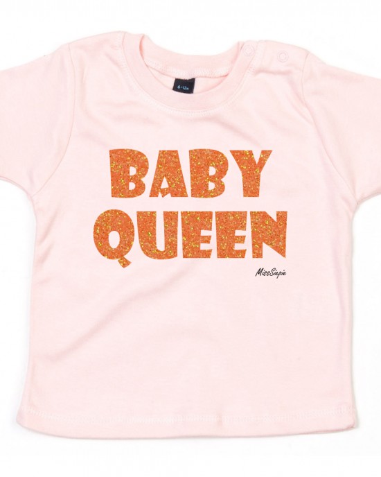 Baby-roze t-shirt 'Orange Glitter Baby Queen' (met je naam)