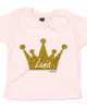 Baby-roze t-shirt 'Gold Glitter Crown' (met je naam)
