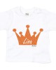 Wit t-shirt 'Orange Glitter Crown' met naam