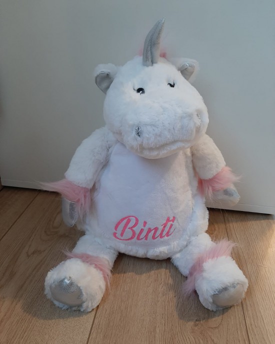 Unicorn knuffel met naam glitter roze